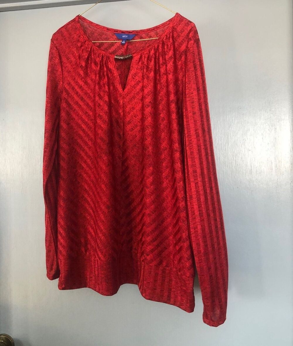 Apt. 9 Dark Red Sweater XL metallic accent diagonal stripes long sleeves